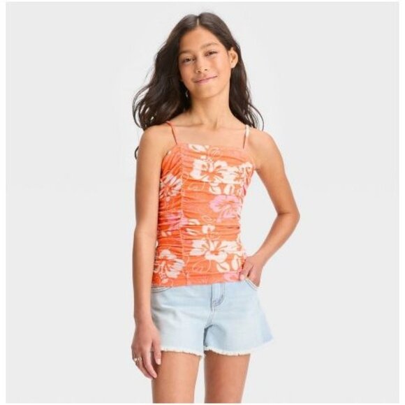 Art Class Girls' Shirred Tube Tank Top - Art Class Peach Orange Size XL - Picture 1 of 4